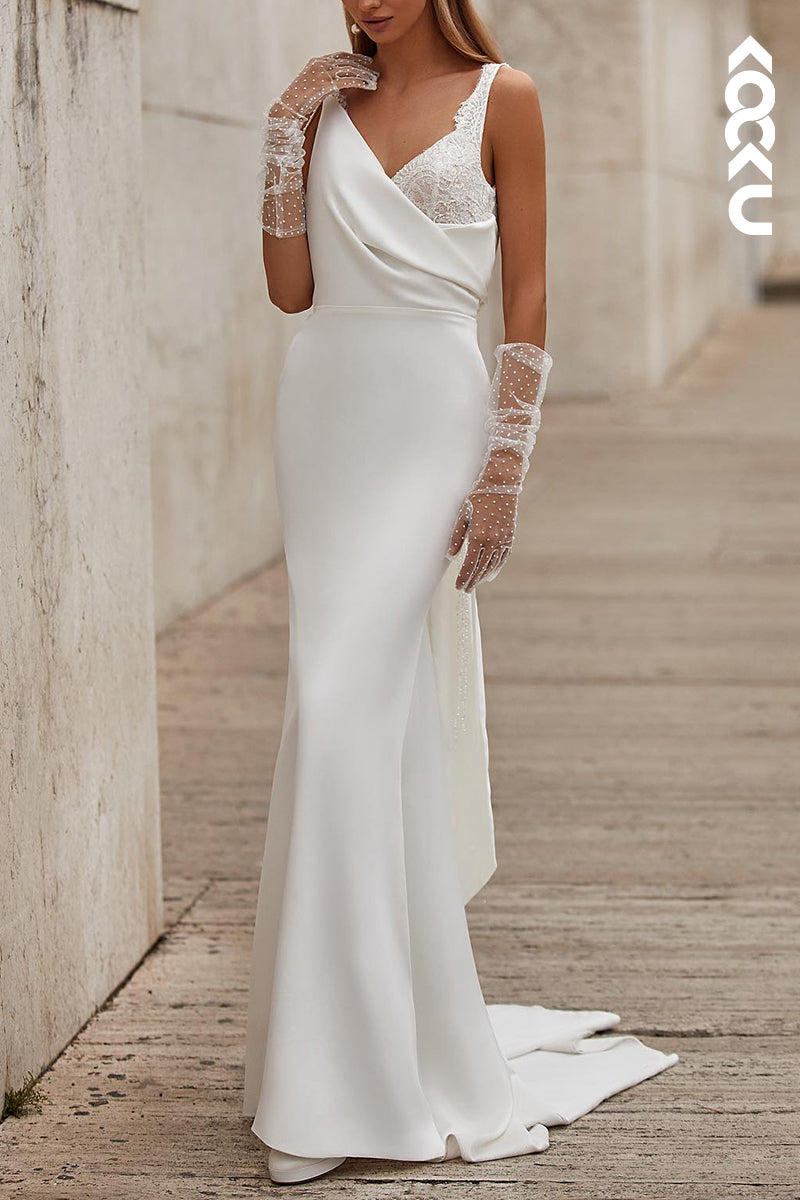 K2148 - Charming & Elegant V-Neck Sleeveless Sheath Backless Wedding Dress