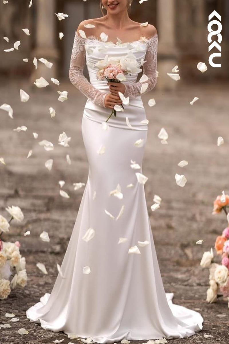 K2106 - Gorgeous & Charming Long Sleeves Off-Shoulder Trumpet/Mermaid Appliques Wedding Dress