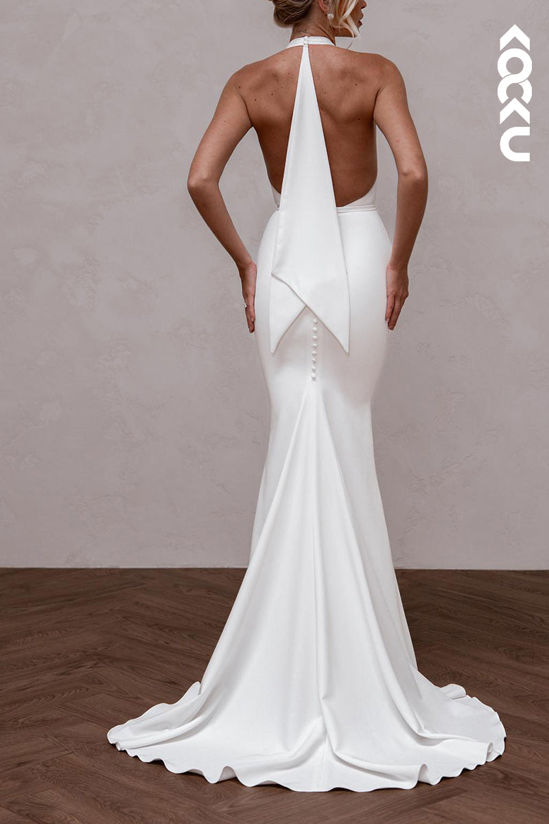 K2115 - Simple & Casual Backless Sleeveless Trumpet/Mermaid V-neck Wedding Dress