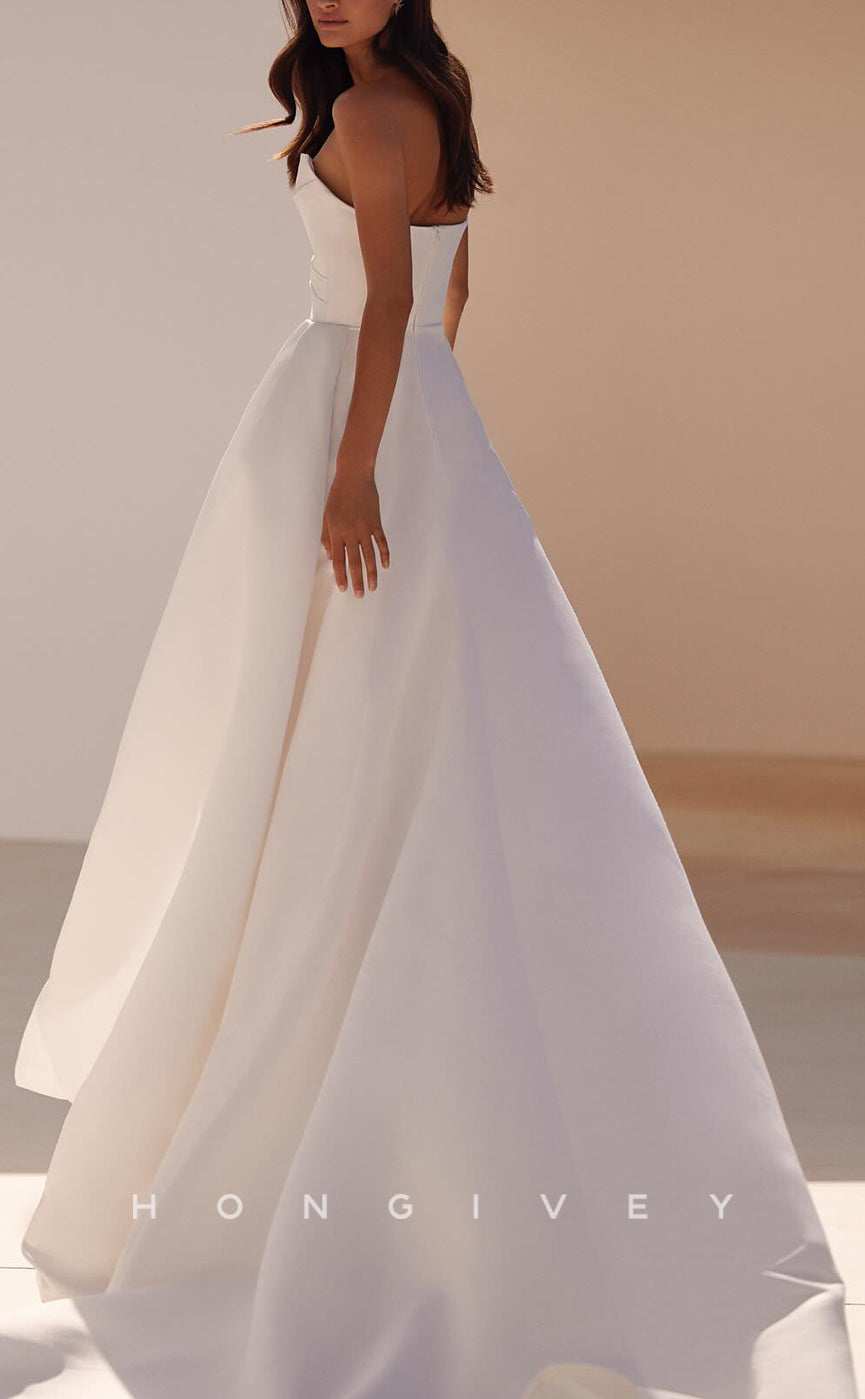 H1748 - Satin Bateau Sleeveless  Empire Pleats With Side Slit Wedding Dress