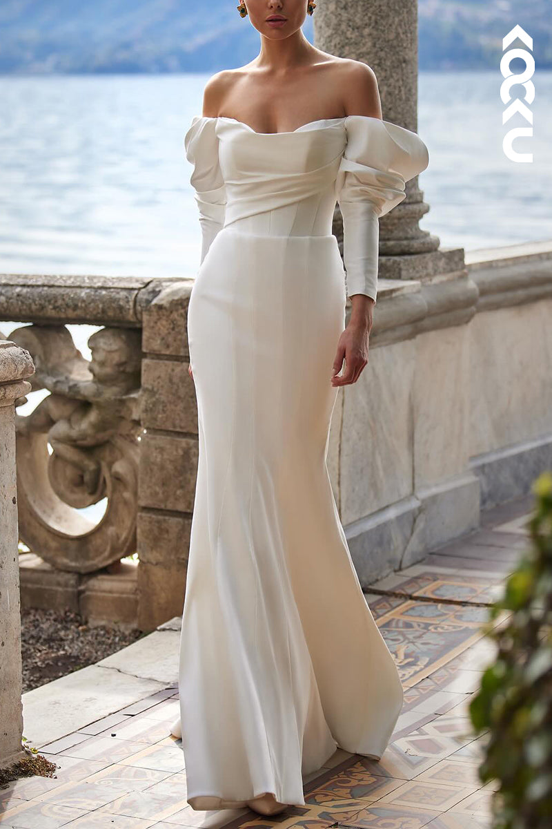 K2092 - Sheath/Column Off-Shoulder Satin Long Sleeves Wedding Dress