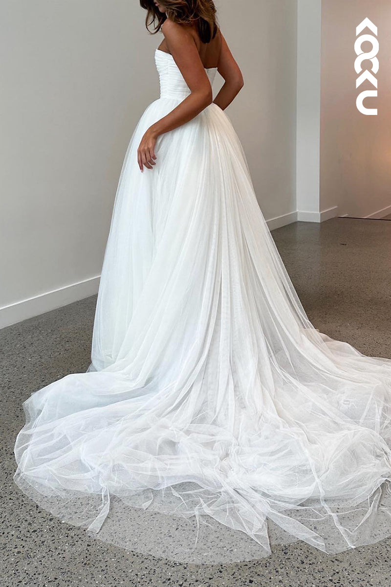 K2153 - Off-Shoulder Sleeveless A-Line Classic & Timeless Wedding Dress