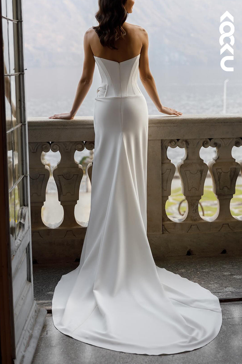 K2100 - Simple & Elegant Sheath/Column Sweep/Brush Train Slit Off-Shoulder Wedding Dress