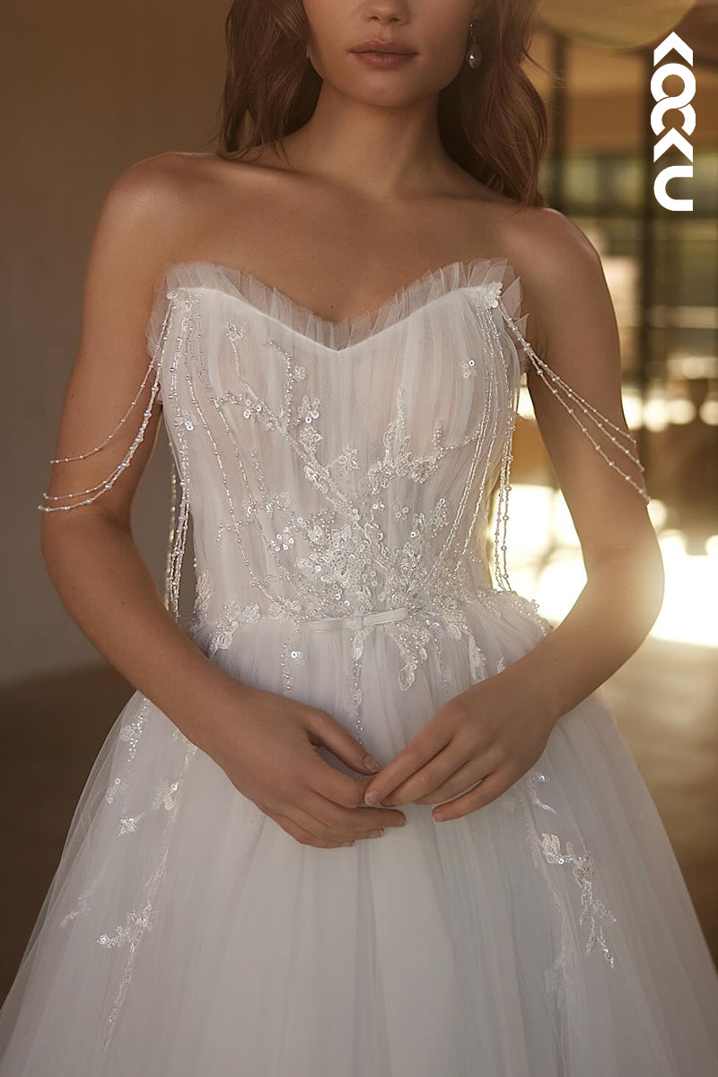 K2095 - Couture & Ornate Sleeveless A-Line Appliques Tulle Wedding Dress