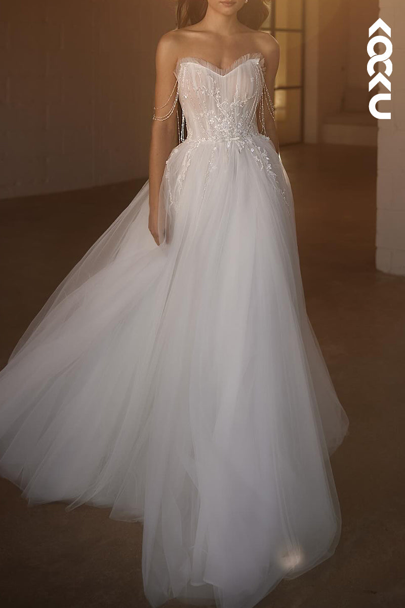 K2095 - Couture & Ornate Sleeveless A-Line Appliques Tulle Wedding Dress