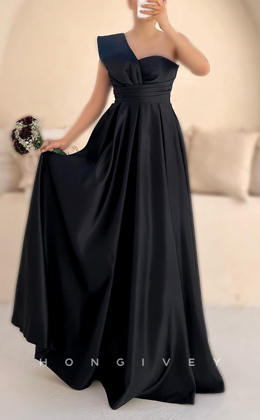 L2945 - Satin A-Line One Shoulder Ruched Party Prom Evening Dress