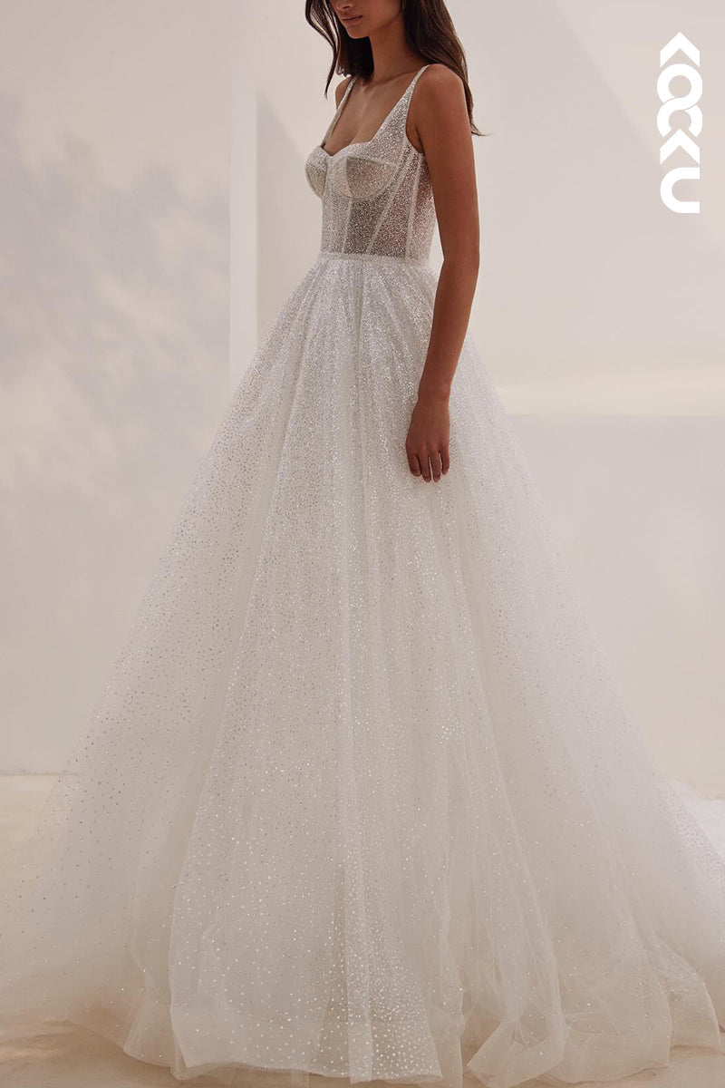 K2144 - Gorgeous & Charming  Off-Shoulder Square Straps A-line Tulle Wedding Dress