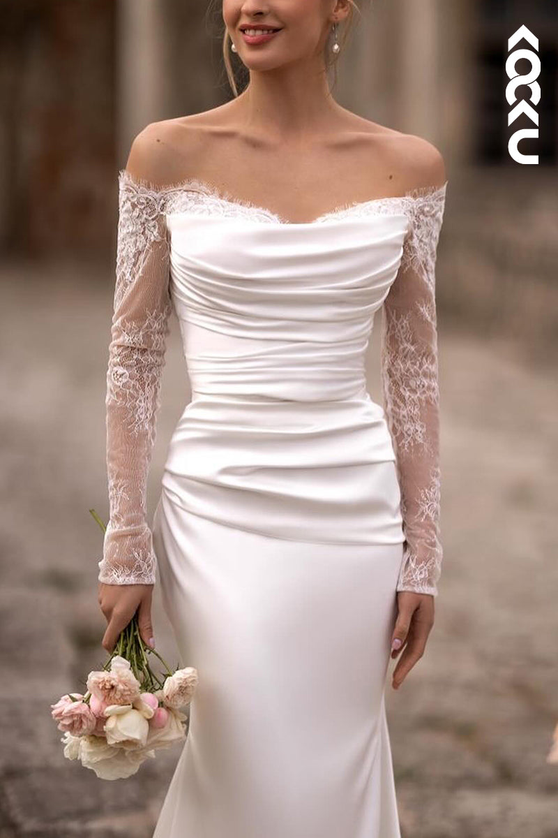 K2106 - Gorgeous & Charming Long Sleeves Off-Shoulder Trumpet/Mermaid Appliques Wedding Dress