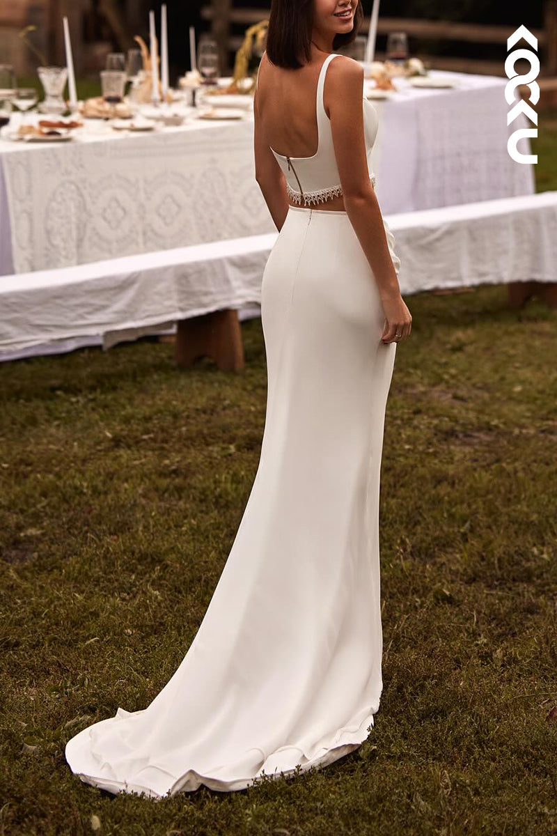 K2109 - Simple Chic Two Pieces Square Straps Mermaid Wedding Dress