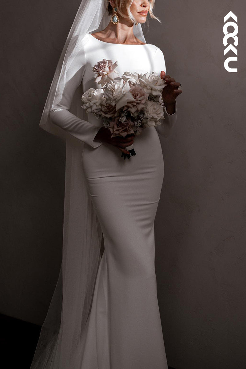 K2117 - Chic & Sexy Open- Back Long Sleeves Sheath Sweep/Brush Train Wedding Dress