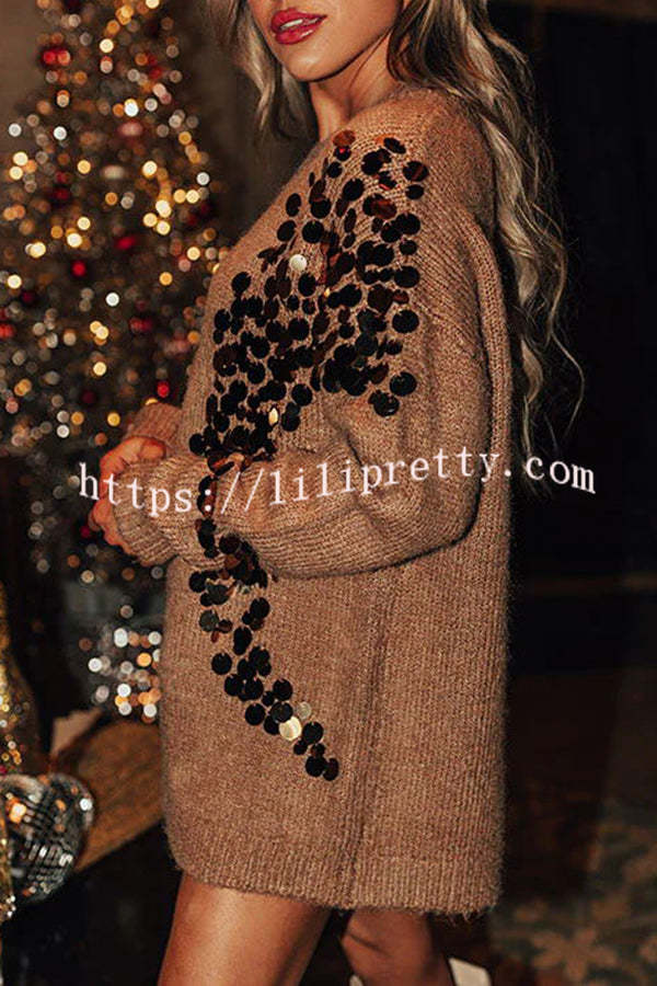 Feel Festive and Cozy Knit Sequin Loose Pullover Sweater