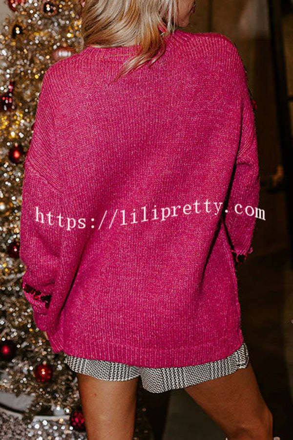 Feel Festive and Cozy Knit Sequin Loose Pullover Sweater