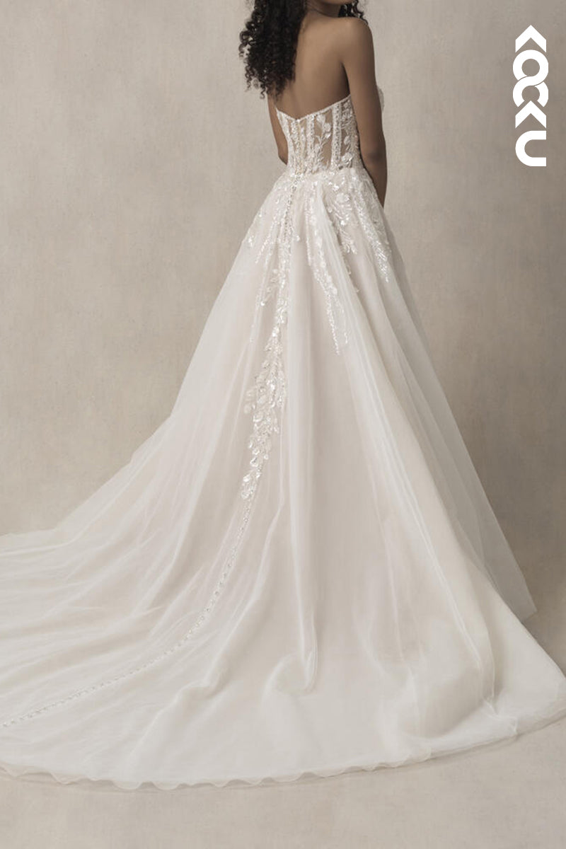 K2176 - Elegant & Luxurious Off-Shoulder A-Line Appliques Tulle Wedding Dress