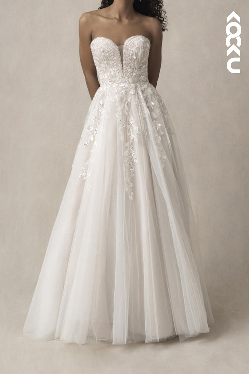 K2176 - Elegant & Luxurious Off-Shoulder A-Line Appliques Tulle Wedding Dress