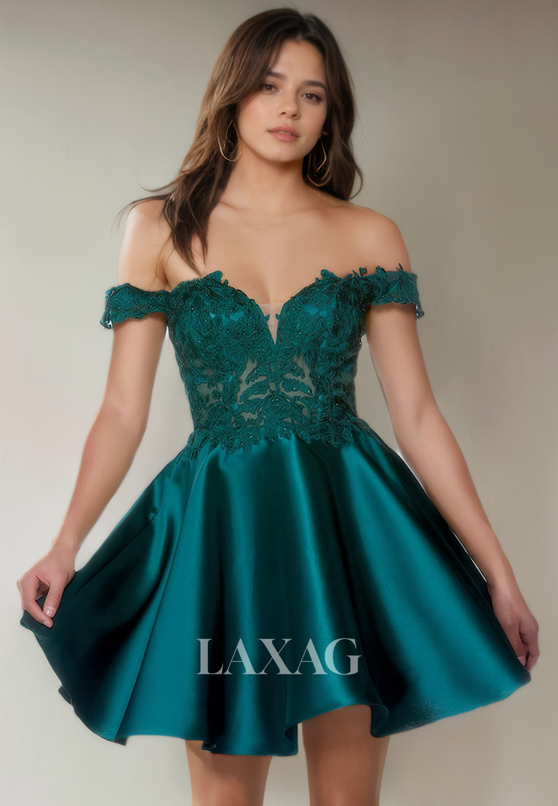 A-Line Off Shoulder Lace Appliques Beaded Elegant Party Homecoming Dress