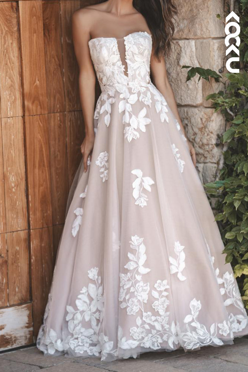 K2174 - Gorgeous & Charming A-Line Off-Shoulder Sleeveless Appliques Wedding Dress