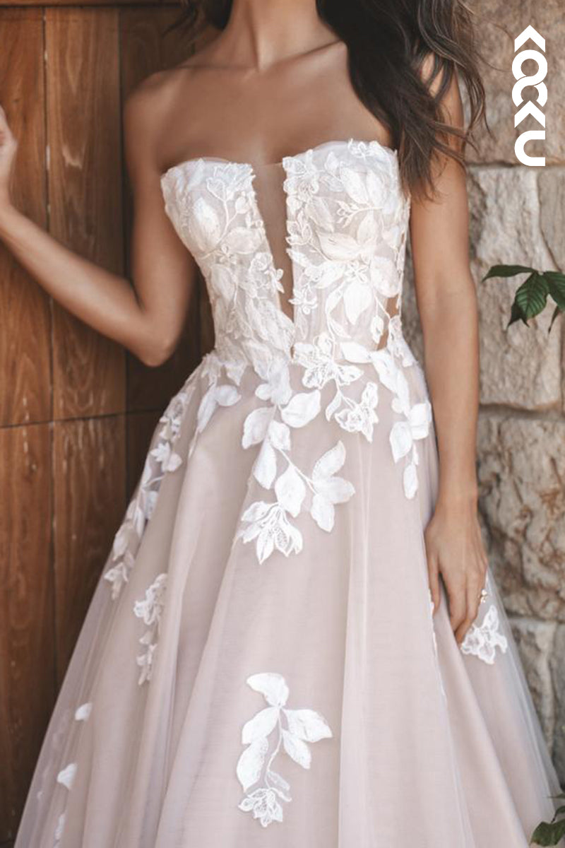 K2174 - Gorgeous & Charming A-Line Off-Shoulder Sleeveless Appliques Wedding Dress