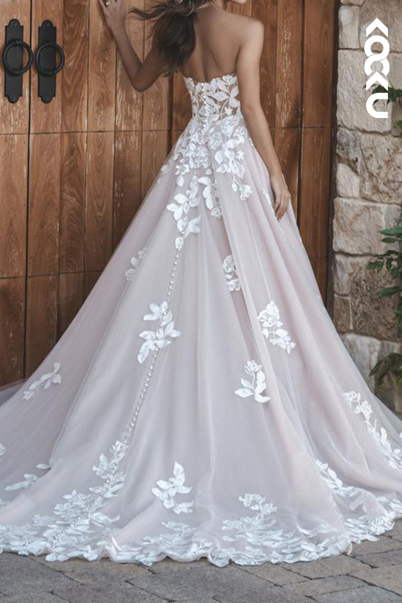 K2174 - Gorgeous & Charming A-Line Off-Shoulder Sleeveless Appliques Wedding Dress