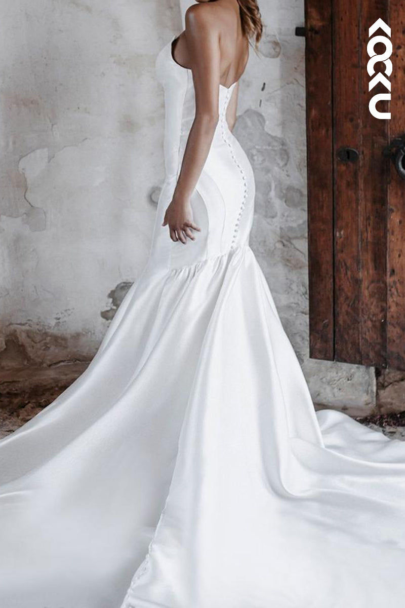 K2164 - Elegant & Simple Mermaid Scoop Sleeveless Satin Wedding Dress