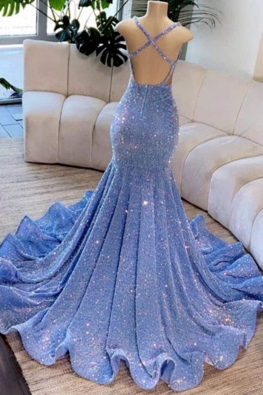 Stunning Sleeveless Glitter Mermaid Prom Dress with Gold Crystals for Evening Gown