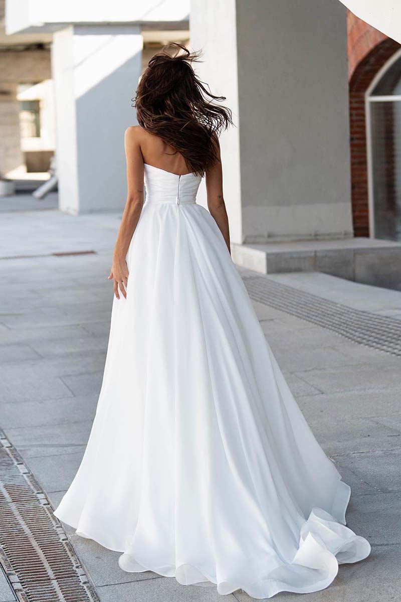 K1306 - Sweetheart Sleeveless Beaded Ruched Tulle A-Line Long Wedding Gown