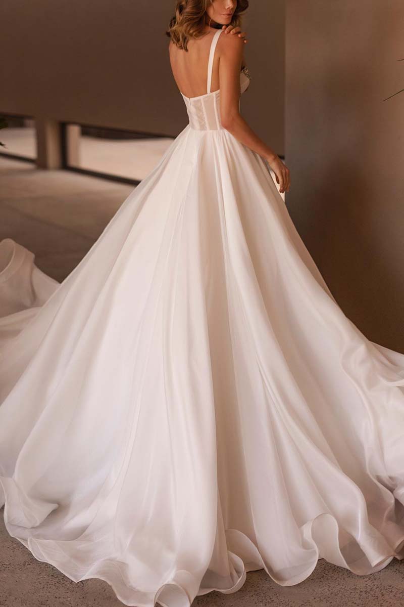 K1307 - Sweetheart Sleeveless Beaded Satin A-Line Long Wedding Gown