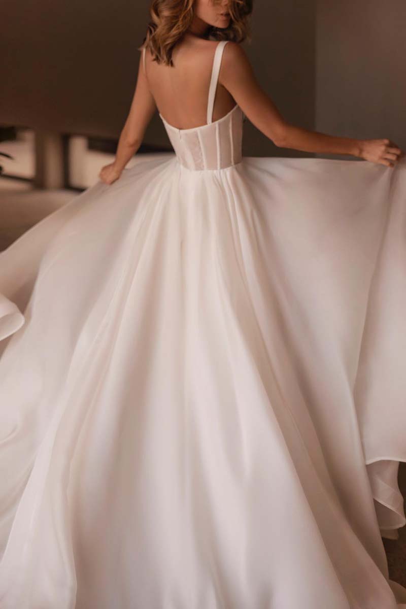 K1307 - Sweetheart Sleeveless Beaded Satin A-Line Long Wedding Gown