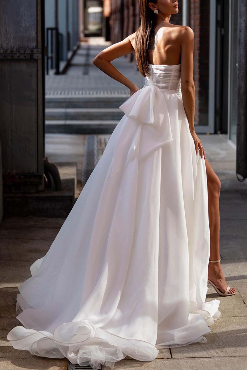 K1316 - Sweetheart Strapless Sleeveless Ruched Tulle A-Line Long Wedding Gown