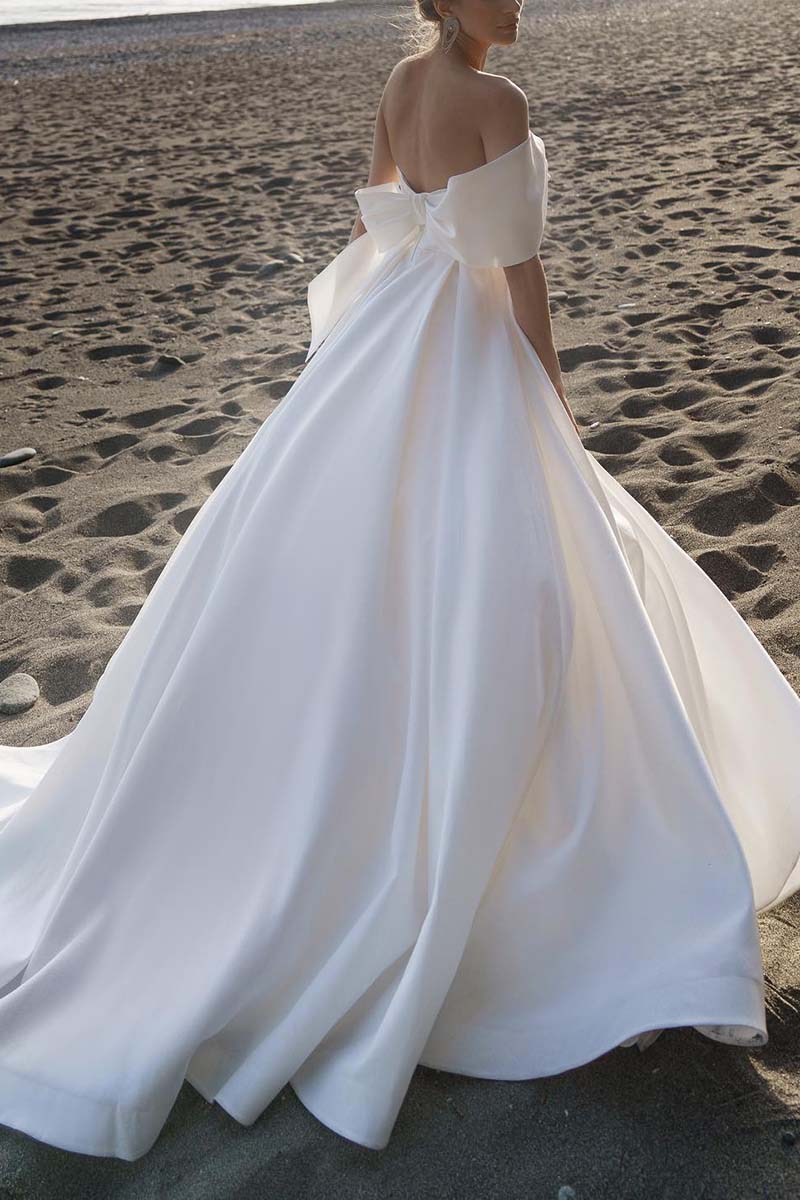 K1320 - One Shoulder Strapless Ruched Satin A-Line Long Wedding Gown