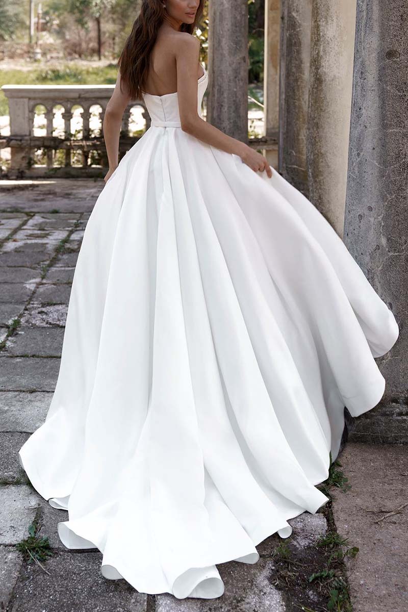 K1324 - Sweetheart Strapless Beaded Satin A-Line Long Wedding Gown