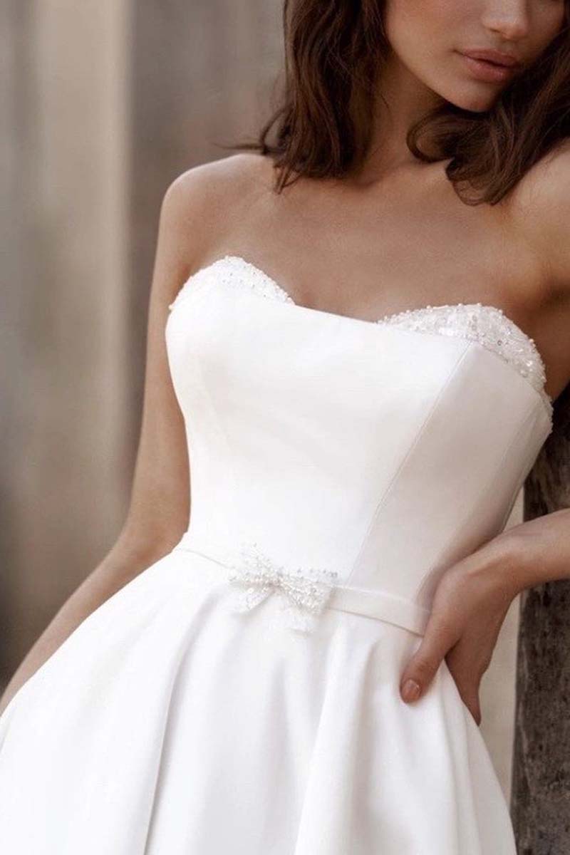 K1324 - Sweetheart Strapless Beaded Satin A-Line Long Wedding Gown