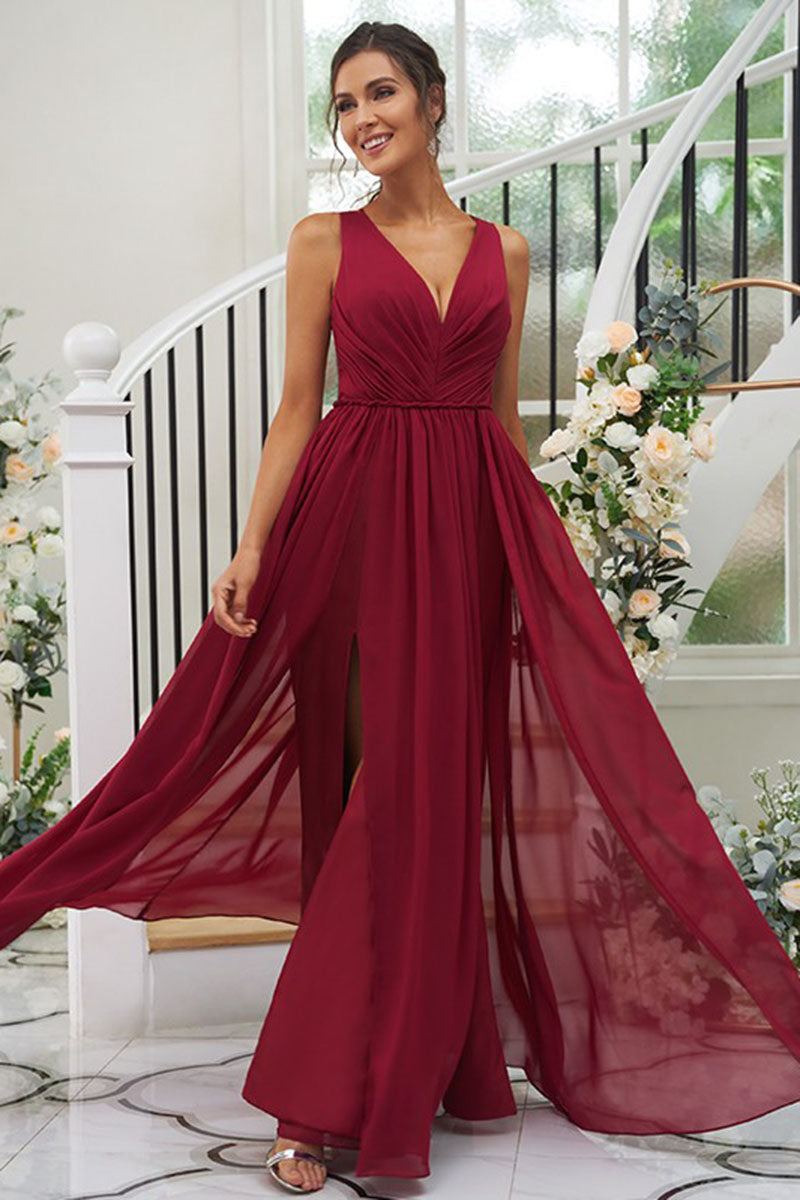 B4047 - V-Neck Sleeveless Ruched Chiffon A-Line Bridesmaid Dress