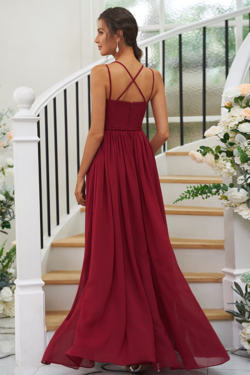 B4047 - V-Neck Sleeveless Ruched Chiffon A-Line Bridesmaid Dress