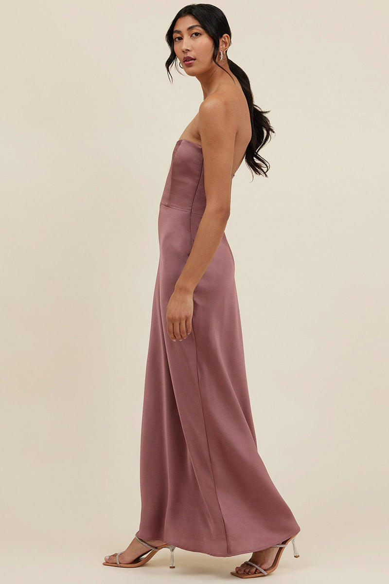 B4096 - Simple Strapless Satin Sheath Long Bridesmaid Dress