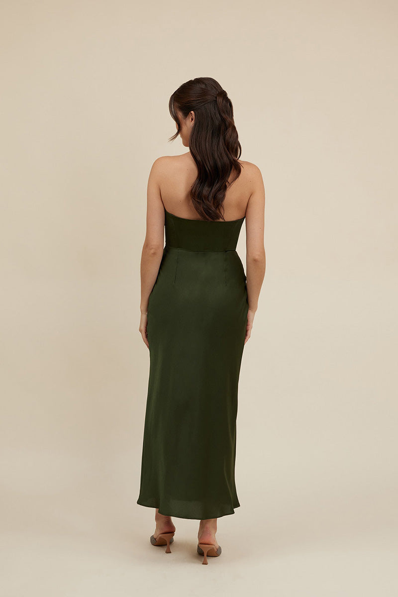 B4100 - Simple Strapless Satin Sheath Long Bridesmaid Dress