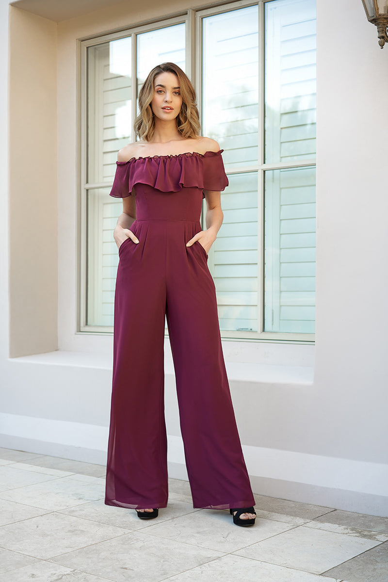 B4106 - Off-Shoulder Ruffles Chiffon A-Line Long Bridesmaid Dress