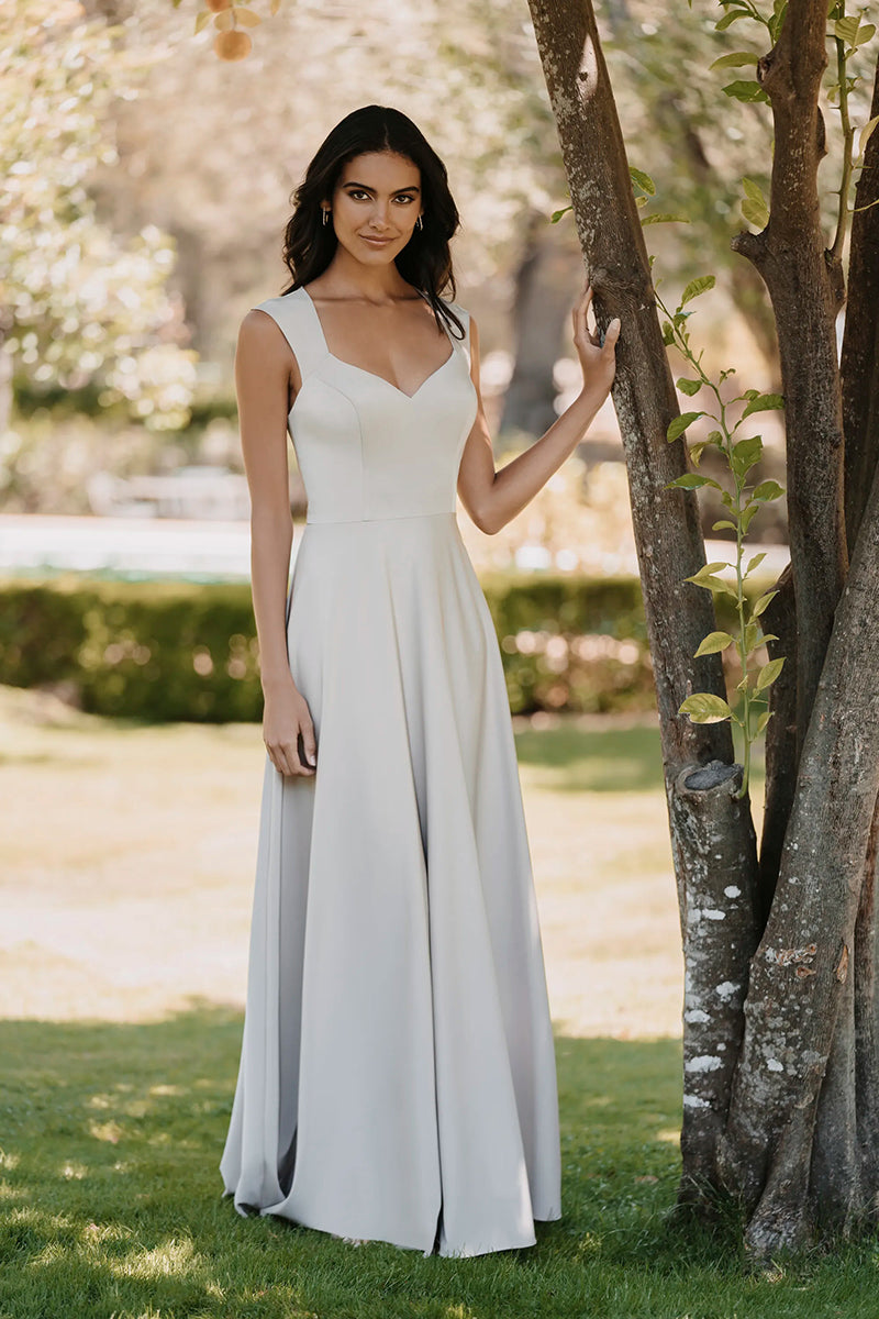 B4176 - V-Neck Sleeveless Cut Outs Satin A-Line Long Bridesmaid Dress