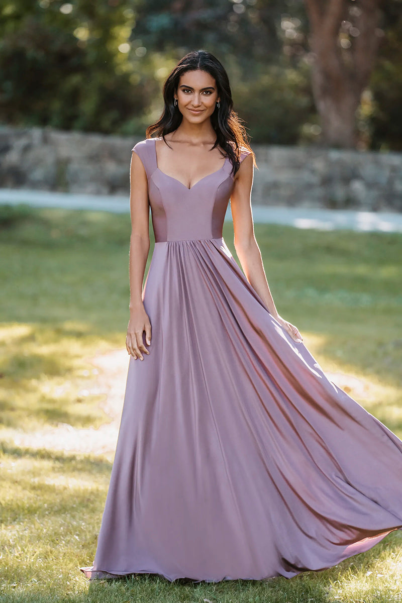 B4178 - V-Neck Sleeveless Cut Outs Satin A-Line Long Bridesmaid Dress