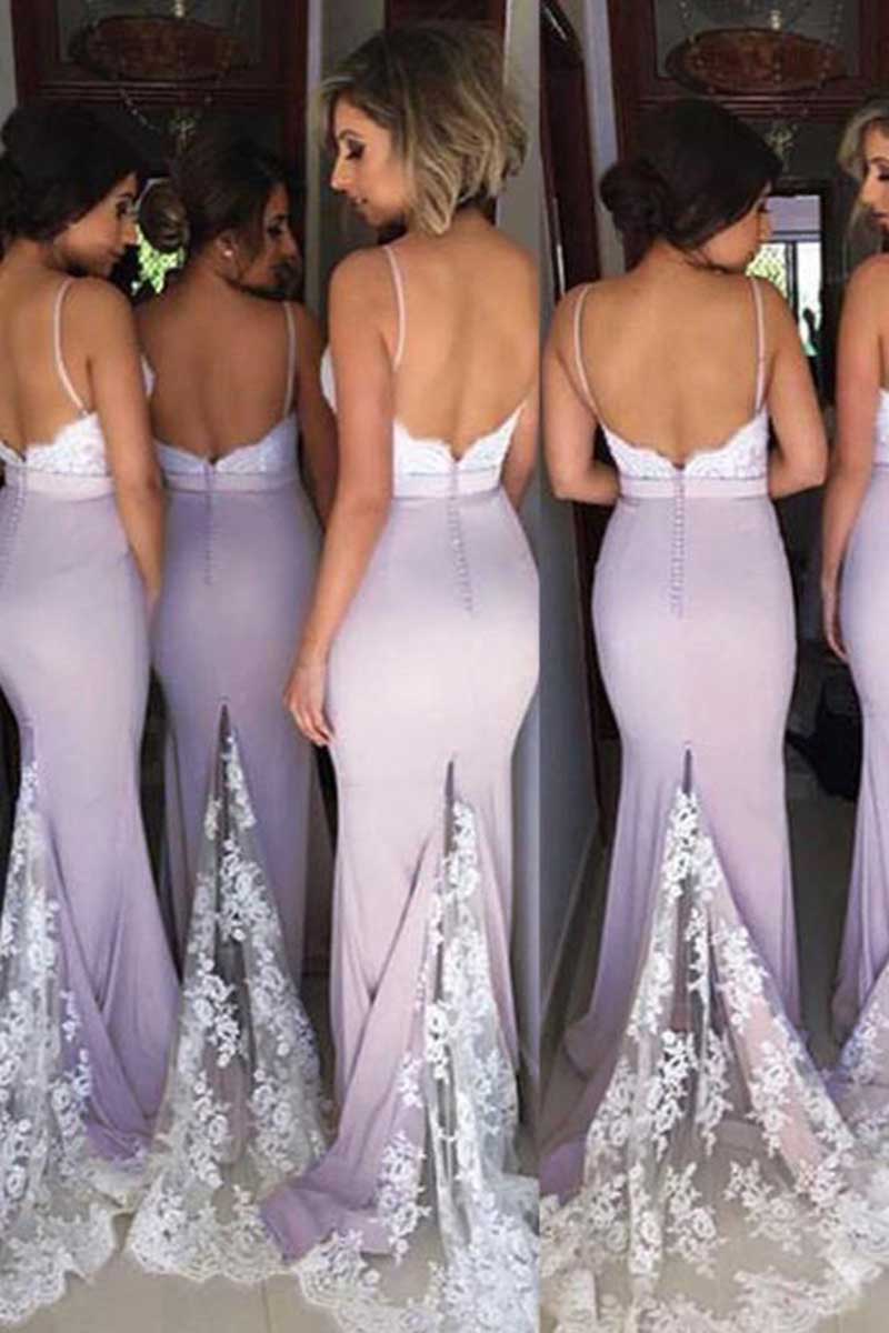 B4214 - Sweetheart Spaghetti Straps Lace Appliqued Mermaid Long Bridesmaid Dress