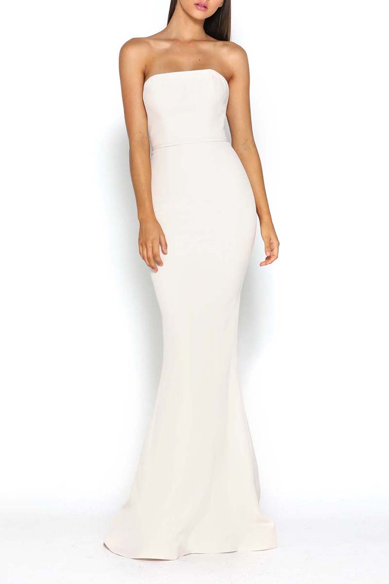 B4224 - Simple Strapless Sleeveless Satin Mermaid Long Bridesmaid Dress