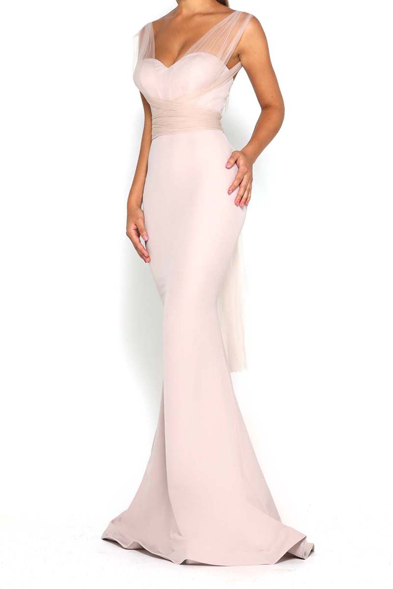 B4225 - Sweetheart Sleeveless Tulle Satin Mermaid Long Bridesmaid Dress