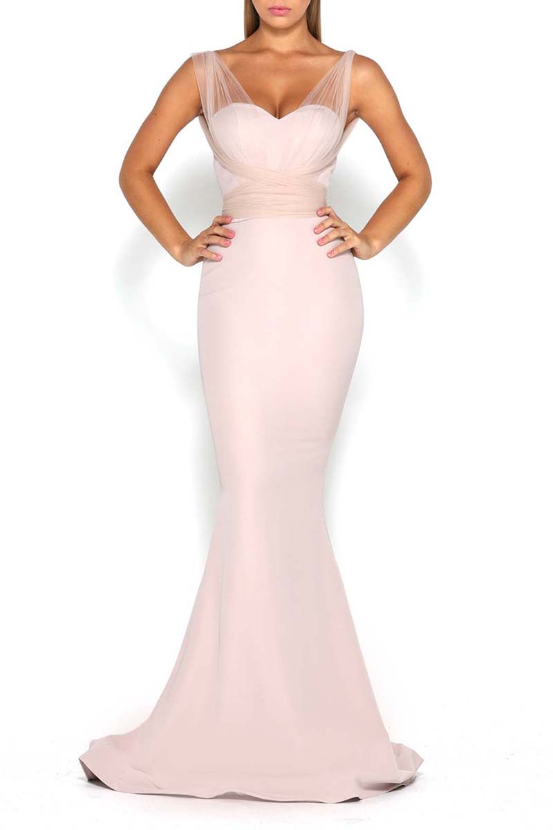 B4225 - Sweetheart Sleeveless Tulle Satin Mermaid Long Bridesmaid Dress