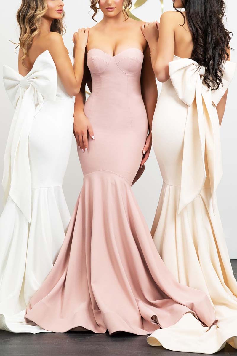 B4230 - Sweetheart Strapless Sleeveless Satin Mermaid Long Bridesmaid Dress