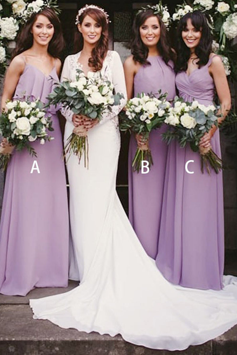 B4265 - Mismatched Ruched Chiffon A-Line Long Bridesmaid Dress