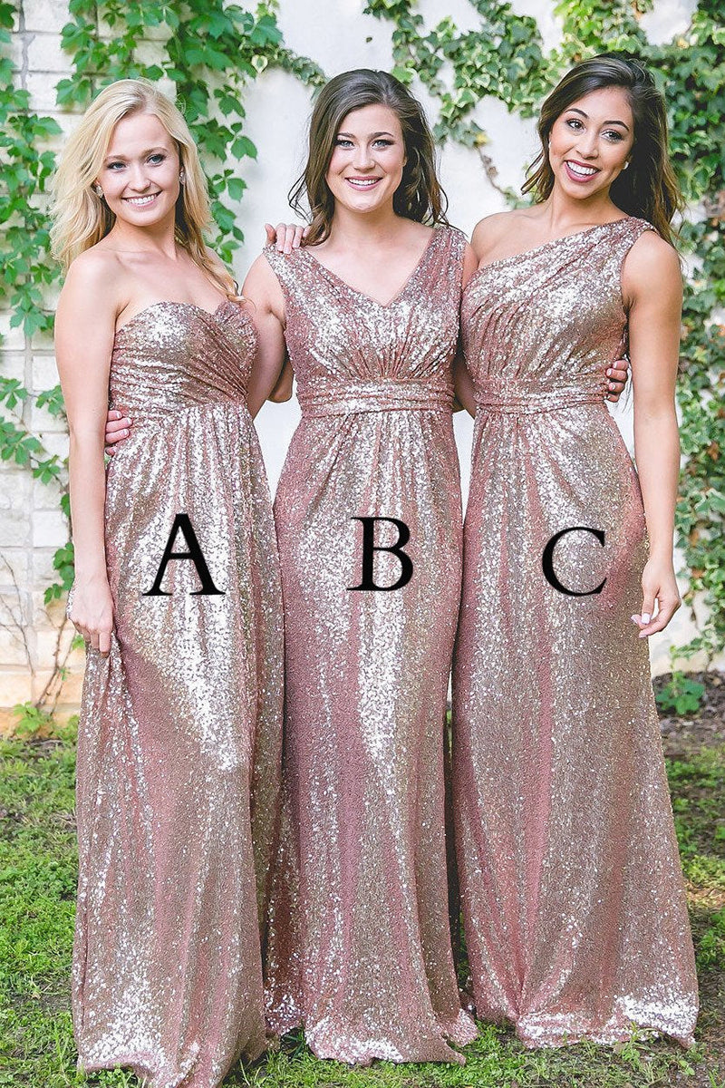 B4269 - Mismatched Sleeveless Ruched Sequined A-Line Long Bridesmaid Dress