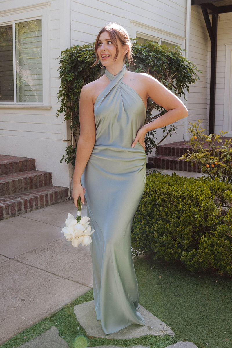 B4282 - Mismatched Simple Ruched Satin Sheath/A-Line Long Bridesmaid Dress