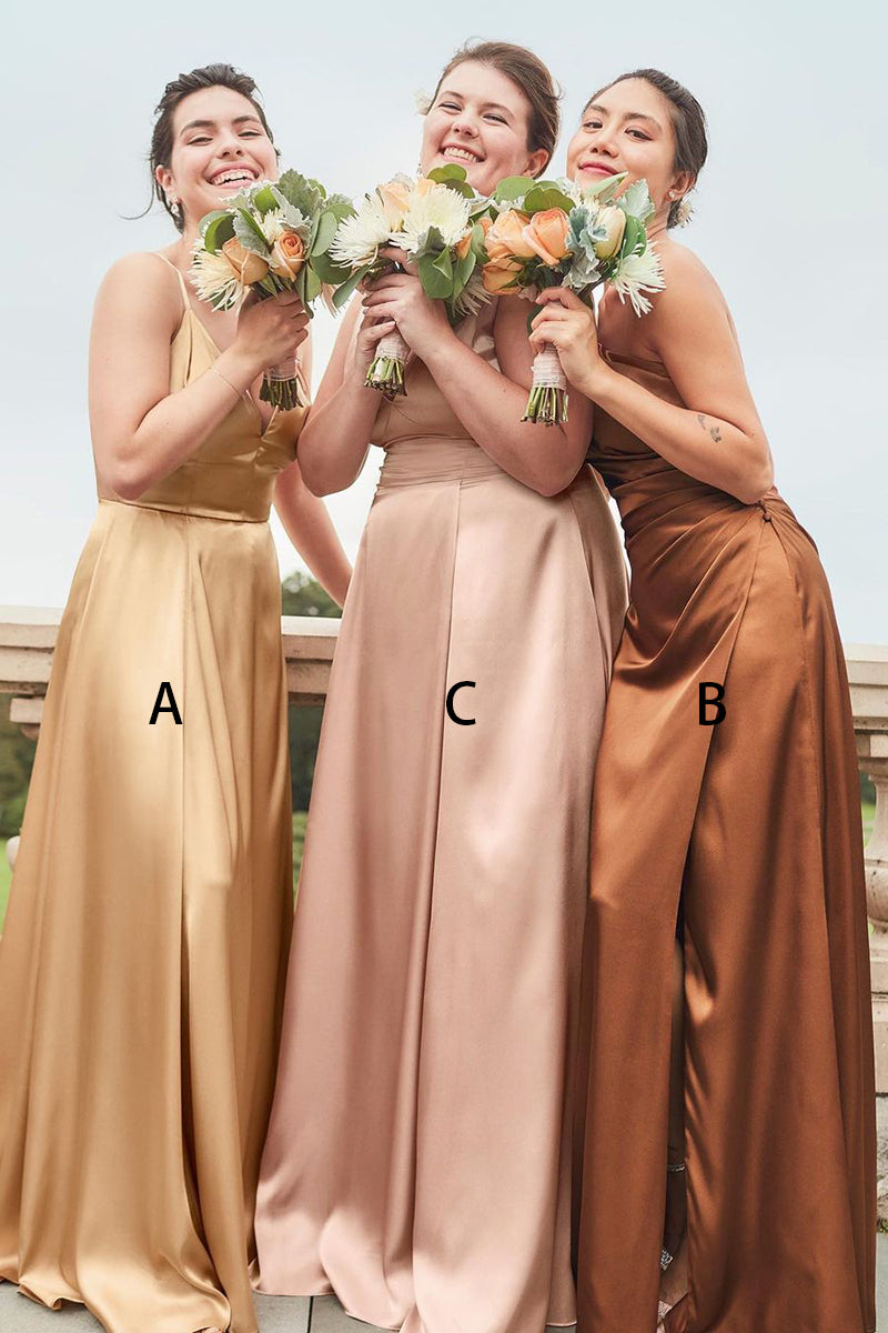 B4293 - Simple Mismatched Sleeveless Satin A-Line Long Bridesmaid Dress