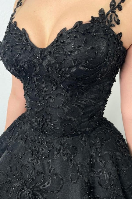 Ball Gown Black Sweetheart Straps Evening Dress with Appliques