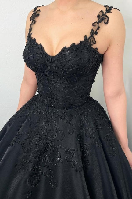 Ball Gown Black Sweetheart Straps Evening Dress with Appliques