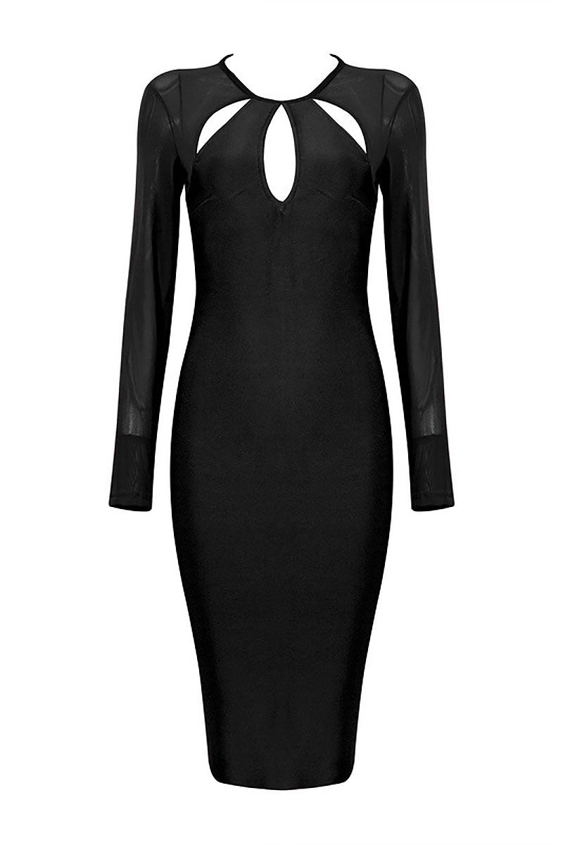 Black Cut Out Bandage Dress With Long Sleeves